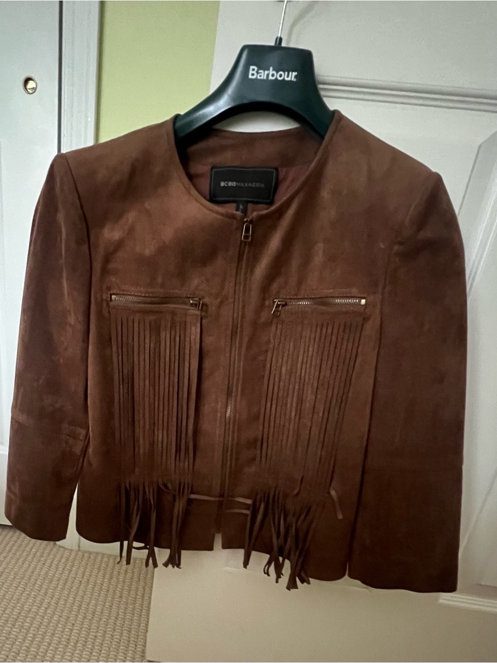 BCBGMaxAzria Brown Suede Fringe Jacket